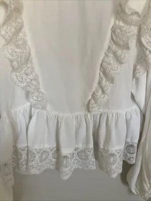 Free People Take It Easy Ruffle Lace Blouse M Boho Read thumbnail 3