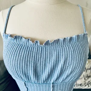 Blue Ribbed Crop Top Size XS thumbnail 2
