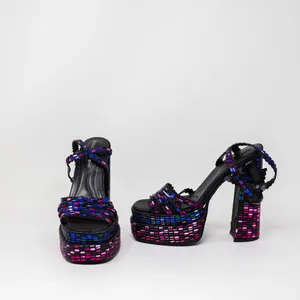 NEW Azalea Wang Birch Rhinestone Embellished Platform Block High Heel Sandals 7 thumbnail 1
