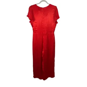 Anthropologie Maquelle Red Satin Short Sleeve Wide Leg Jumpsuit NEW Womes Medium thumbnail 8