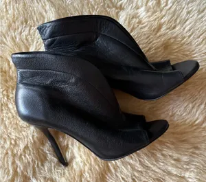 Aldo Black Leather Peep-Toe Heeled Ankle Booties thumbnail 1