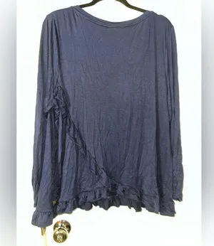 Matilda Jane NWT Top Womens XXL Navy Blue Long Sleeve Ruffle Hem Stretch Casual thumbnail 9