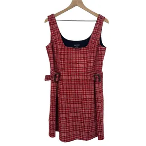 City Chic Mini Dress Herringbone Plaid Knit Square Neck Red Black Womens 12 thumbnail 1