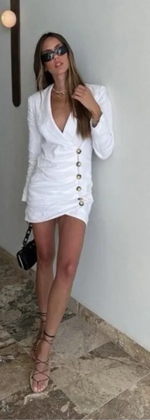 Free People Rumer summer beach boho Bronte Blazer linen Dress White Size xs NWT thumbnail 1