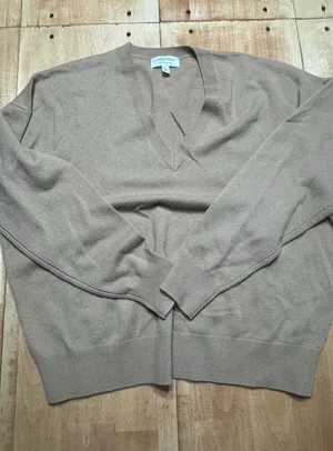 Nordstrom Womens 100% Cashmere V-Neck Sweater Tan Camel Brown Size‎ L thumbnail 1