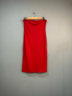 Unbranded Red Ribbed Strapless Midi Dress Size L NWT thumbnail 3