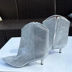 On 34th Aatira Tulip Silver Glitter Ankle Booties NEW thumbnail 4
