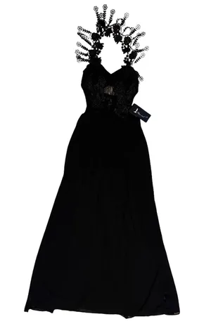 Floral Lace Halter Maxi Dress - Black thumbnail 1