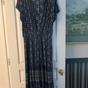 Sonoma Maxi Short Sleeves Tiered Blue Geometric Print Dress Boho Size XXL.Fit XL thumbnail 2