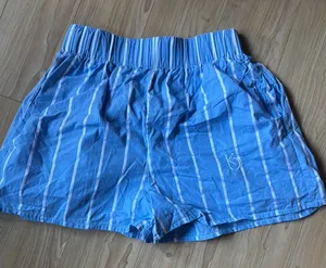 Blue and White Athletic Shorts with Pinstripes thumbnail 1