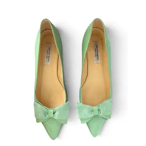 Saks Fifth Avenue Mint Green Patent Leather Bow Pointed Toe Flats Italy 10B thumbnail 2