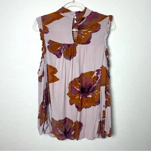 Entro Floral Cold Shoulder Long Sleeve Top - Purple and Brown Size L thumbnail 7