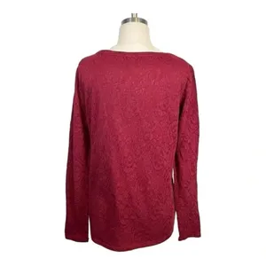 Ann Taylor LOFT Red Paisley Floral Textured‎ Lace Boatneck Top Womens Medium thumbnail 4