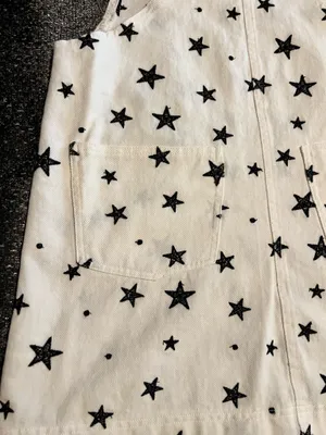 Womens small Storia White denim black star print pinafore/overall dress thumbnail 9