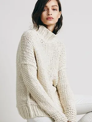 Free People Chunky Cotton Knit Cowl Neck Sweater thumbnail 2