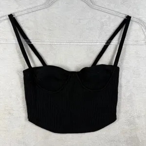 Urban Outfitters Black Ribbed Bustier Crop Top Sweetheart Double Strap Small thumbnail 1