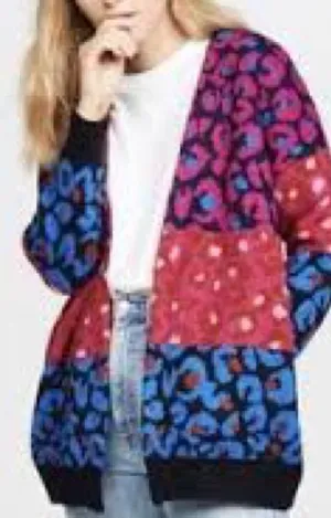 FARM Rio Mixed Leopard Cardigan Women‎ XS Multicolor Knit Open Front thumbnail 1