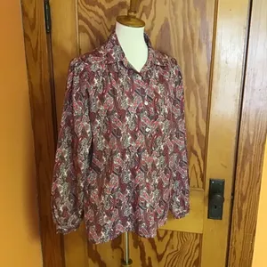 Vintage Paisley Button Up Blouse Boho Retro Long Sleeve Top Size L Relaxed Fit thumbnail 6