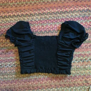 Papaya Sexy Black Ruched Lace Up Cap Sleeve Crop Top thumbnail 4