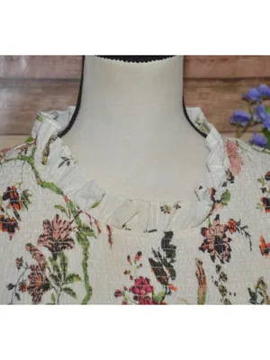Cream Shabby Chic Floral Smocked Sleeveless Tiered Maxi Dress by Cato Size L thumbnail 3