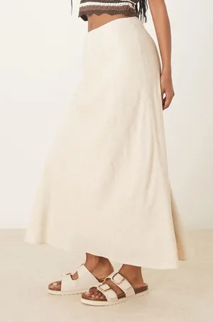 New Abercrombie & Fitch mid rise linen mix maxi skirt in oatmeal size small thumbnail 1
