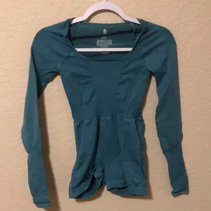 Free People Teal Open-Back Long-Sleeve onesie xs/small thumbnail 1