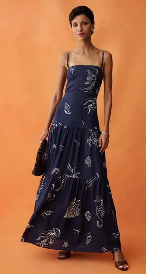 NWT Anaya Zali Linen Maxi Dress size 8 navy blue coastal Few Moda thumbnail 1