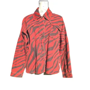 Zara Red Brown Zebra Print Oversized‎ Snaps Shirt Jacket Women's Size M thumbnail 3