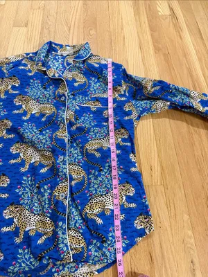 Printfresh Bagheera Leopard Print Blue Organic Cotton Pajama Top Sz M thumbnail 4