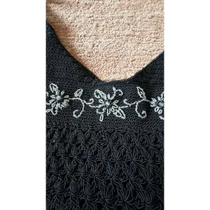 Black Crochet Shoulder Bag with Floral Embroidery thumbnail 2