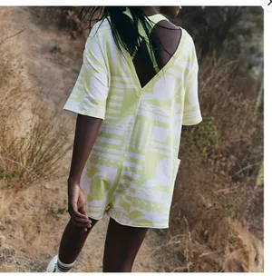 Free People Hot Shot Printed Tee Romper in Sunday Market Zest sz S NWT $70R thumbnail 5