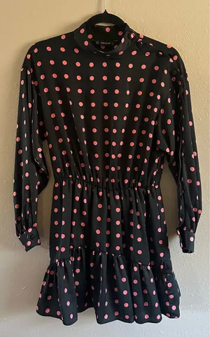 Zara Basic Pink Polka Dot Mock Neck Romper Dress - Women's Size M thumbnail 1
