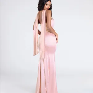 Elegant Pink Satin Evening Gown thumbnail 2