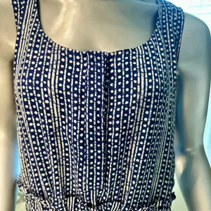 Madewell 100% Silk Sleeveless Dress Size 12 Navy Print w/ Pockets thumbnail 2