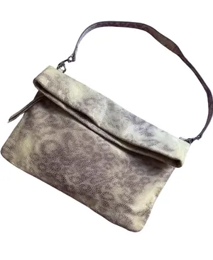 Kate Landry Taupe and Cream Fold-Over Leather Clutch thumbnail 1