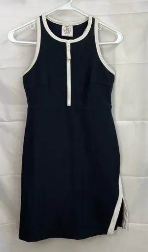 SAGE women's black white zip‎ built-in shorts active high neck split hem dress S thumbnail 1