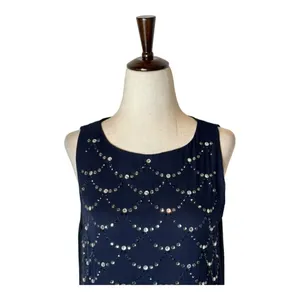 Diane Von Furstenberg Dress Women 4 Blue Black Silk Jeweled Shift Mini‎ Cocktail thumbnail 3
