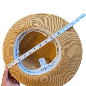 Haute Hippie Tan Straw Sun Hat‎ Blue Chiffon Ribbon Bow UPF 50 Wide Brim thumbnail 9