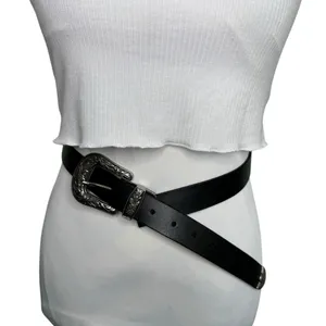 Western Belt Silver Buckle Adjustable Faux Leather Boho Chic Style thumbnail 2