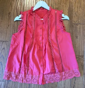 Boutique pink eyelet ruffled trim button front blouse small thumbnail 5