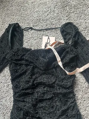 Oh Polly Black Beaded Long-Sleeve Mini Dress thumbnail 4