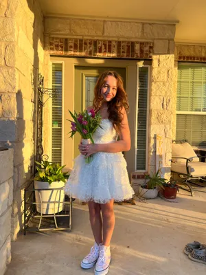 white sparkly boutique hoco dress thumbnail 3