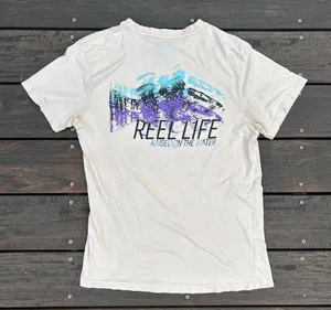 Reel Life Pale Pink Short Sleeve Graphic Tee T-Shirt w/ Purple/Blue Fish Design thumbnail 1