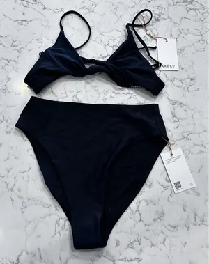 NWT Quince Black Knot Tie Bikini Top & High Rise Bottom Set Size Medium thumbnail 1