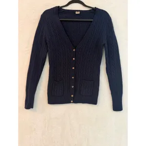 J.Crew Navy Blue Cable Knit Cardigan Merino Wool Angora Cashmere Blend‎ M thumbnail 2