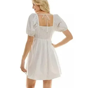 Draper James Magnolia White Cotton Puff Sleeve Smocked Back Mini Dress large thumbnail 2