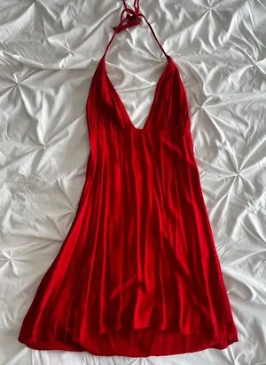 Elegant Red Halter Dress thumbnail 1