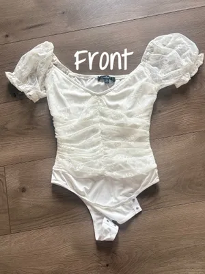 Lulus Angelic Look White Lace Ruched Puff Sleeve Bodysuit thumbnail 3