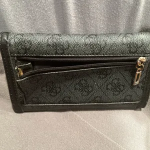 GUESS Trifold Wallet Black Charcoal Logo Pattern Canvas Snap Closure thumbnail 3
