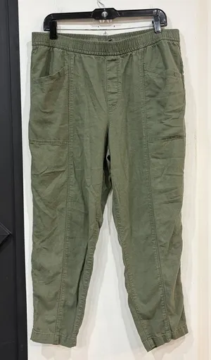 Old Navy Green Linen Cropped Pants Women’s Size Large Linen Blend Elastic Waist thumbnail 1